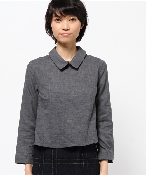 OUTLET（アウトレット）の「【mystic】クロップド丈ブラウス（シャツ/ブラウス・レディース・オフホワイト/ネイビー/ブラック・FREE）」の4枚目の写真