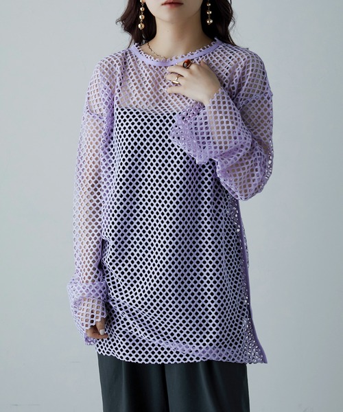 etoll.(エトル)の「メッシュニット プルオーバートップス(ニット/セーター・レディース・ブラック/パープル/グリーン/アイボリー・M)」の4枚目の写真