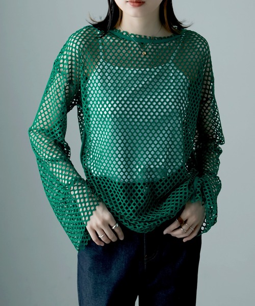 etoll.(エトル)の「メッシュニット プルオーバートップス(ニット/セーター・レディース・ブラック/パープル/グリーン/アイボリー・M)」の3枚目の写真