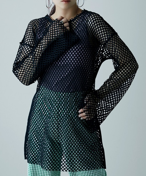 etoll.(エトル)の「メッシュニット プルオーバートップス(ニット/セーター・レディース・ブラック/パープル/グリーン/アイボリー・M)」の1枚目の写真