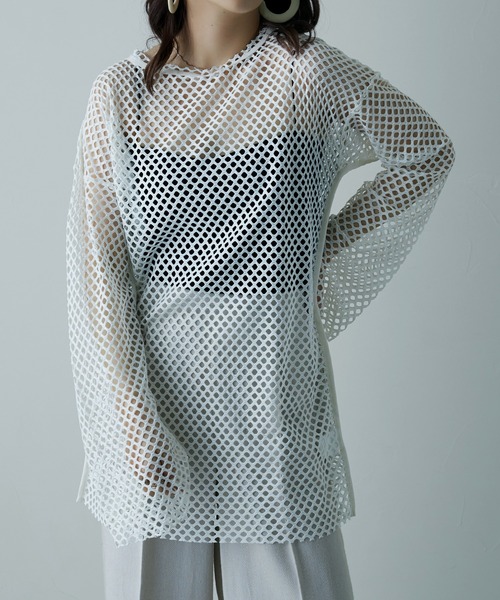 etoll.(エトル)の「メッシュニット プルオーバートップス(ニット/セーター・レディース・ブラック/パープル/グリーン/アイボリー・M)」の19枚目の写真