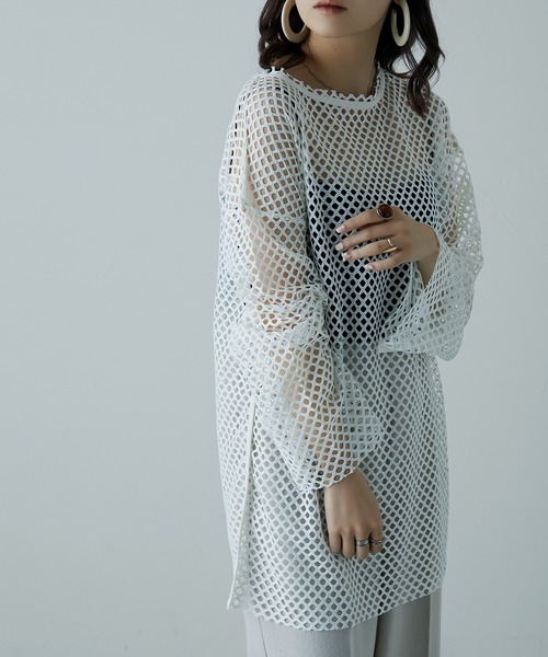 etoll.(エトル)の「メッシュニット プルオーバートップス(ニット/セーター・レディース・ブラック/パープル/グリーン/アイボリー・M)」の11枚目の写真