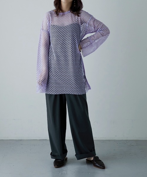 etoll.(エトル)の「メッシュニット プルオーバートップス(ニット/セーター・レディース・ブラック/パープル/グリーン/アイボリー・M)」の16枚目の写真