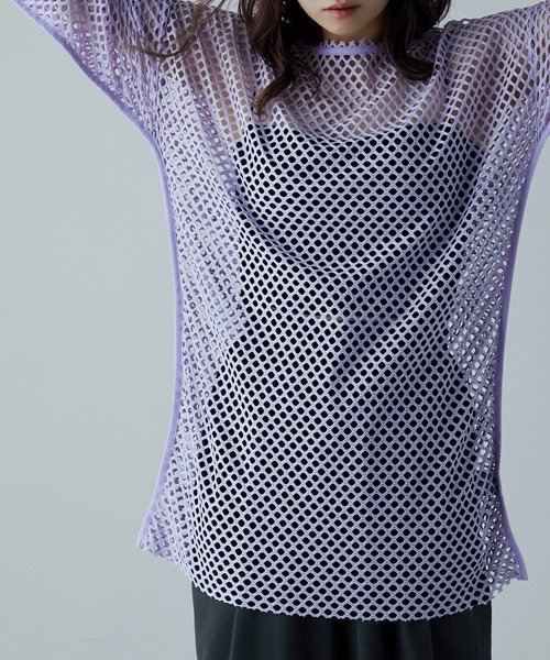 etoll.(エトル)の「メッシュニット プルオーバートップス(ニット/セーター・レディース・ブラック/パープル/グリーン/アイボリー・M)」の9枚目の写真