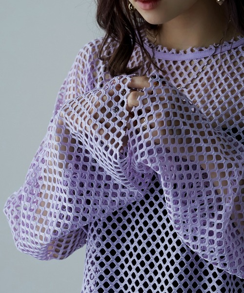 etoll.(エトル)の「メッシュニット プルオーバートップス(ニット/セーター・レディース・ブラック/パープル/グリーン/アイボリー・M)」の12枚目の写真