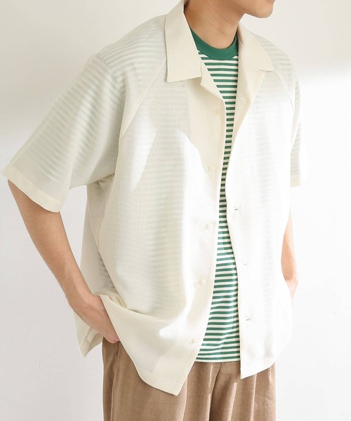 SENSE OF PLACE by URBAN RESEARCH（センスオブプレイスバイアーバンリサーチ）の「シアーメッシュオープンカラーシャツ(5分袖)（シャツ/ブラウス・メンズ・ブラック/ライトベージュ/ミント・MEDIUM/LARGE）」の4枚目の写真