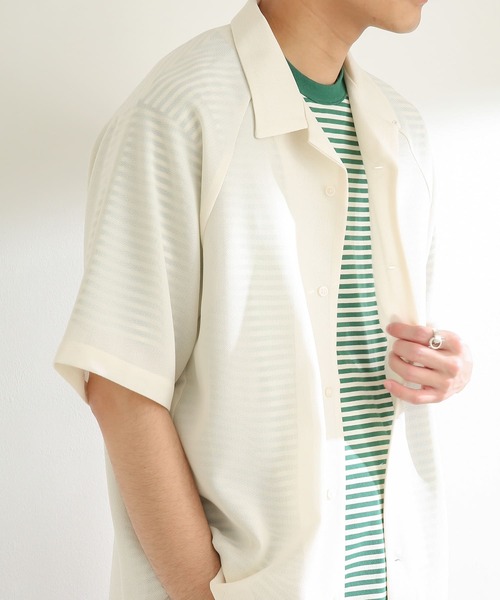 SENSE OF PLACE by URBAN RESEARCH（センスオブプレイスバイアーバンリサーチ）の「シアーメッシュオープンカラーシャツ(5分袖)（シャツ/ブラウス・メンズ・ブラック/ライトベージュ/ミント・MEDIUM/LARGE）」の5枚目の写真