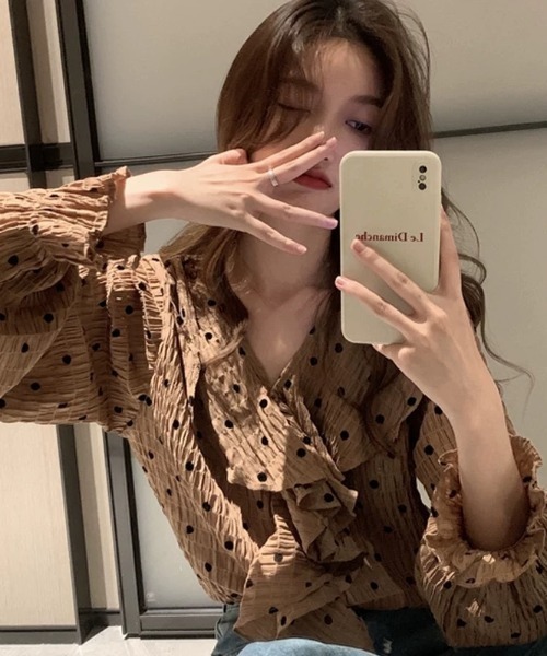 Wefst（ウェスト）の「【Wefst】ドットフリルブラウス（シャツ/ブラウス・レディース・ベージュ/ブラウン・FREE）」の10枚目の写真