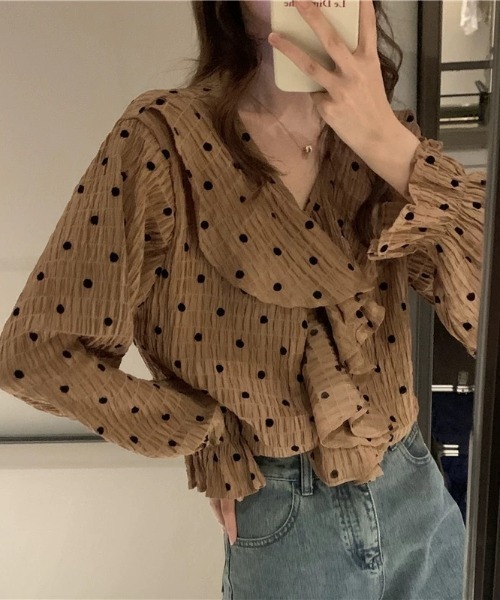 Wefst（ウェスト）の「【Wefst】ドットフリルブラウス（シャツ/ブラウス・レディース・ベージュ/ブラウン・FREE）」の5枚目の写真