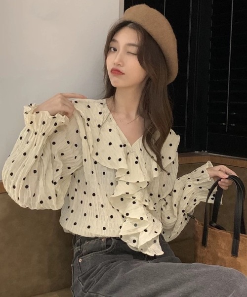Wefst（ウェスト）の「【Wefst】ドットフリルブラウス（シャツ/ブラウス・レディース・ベージュ/ブラウン・FREE）」の14枚目の写真