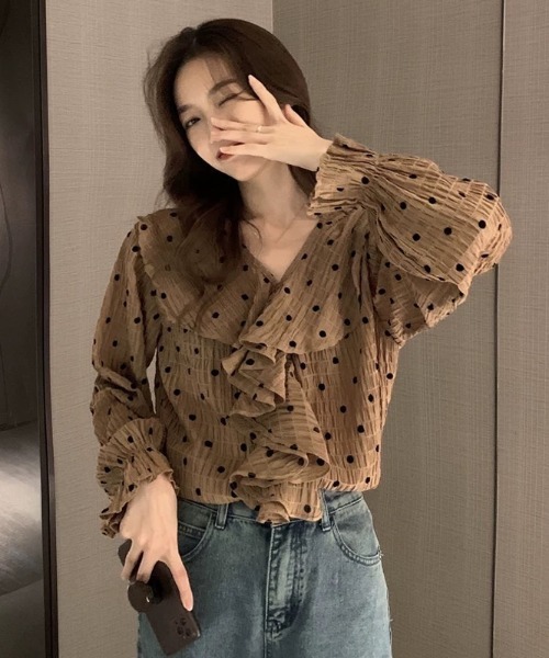 Wefst（ウェスト）の「【Wefst】ドットフリルブラウス（シャツ/ブラウス・レディース・ベージュ/ブラウン・FREE）」の11枚目の写真
