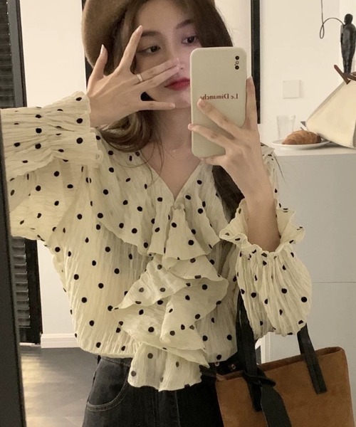 Wefst（ウェスト）の「【Wefst】ドットフリルブラウス（シャツ/ブラウス・レディース・ベージュ/ブラウン・FREE）」の6枚目の写真