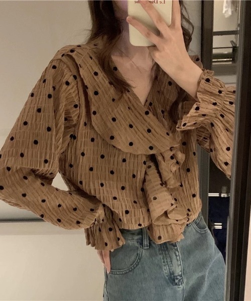 Wefst（ウェスト）の「【Wefst】ドットフリルブラウス（シャツ/ブラウス・レディース・ベージュ/ブラウン・FREE）」の15枚目の写真