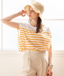 ANGIE | パネルボーダー フレンチスリーブ Tシャツ(Tシャツ/カットソー)