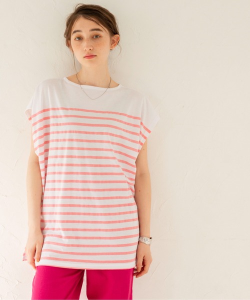 tシャツ パネルボーダー フレンチスリーブ カットソー レディース tシャツ パネルボーダー フレンチスリーブ カットソー