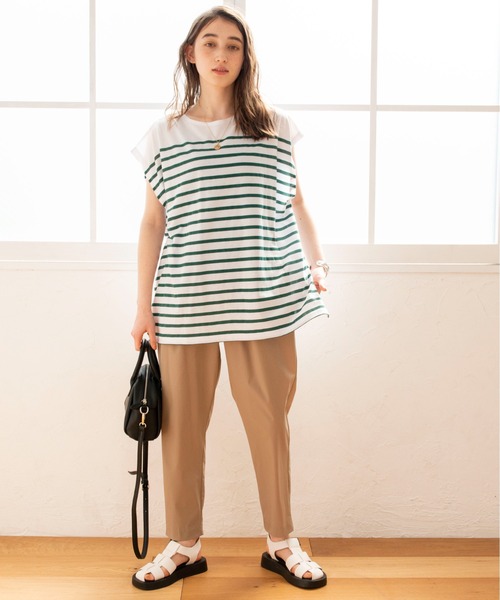 ANGIE（アンジー）の「パネルボーダー フレンチスリーブ Tシャツ（Tシャツ/カットソー・レディース・ブラック/ネイビー/ピンク/イエロー/オレンジ/グリーン・FREE）」の16枚目の写真