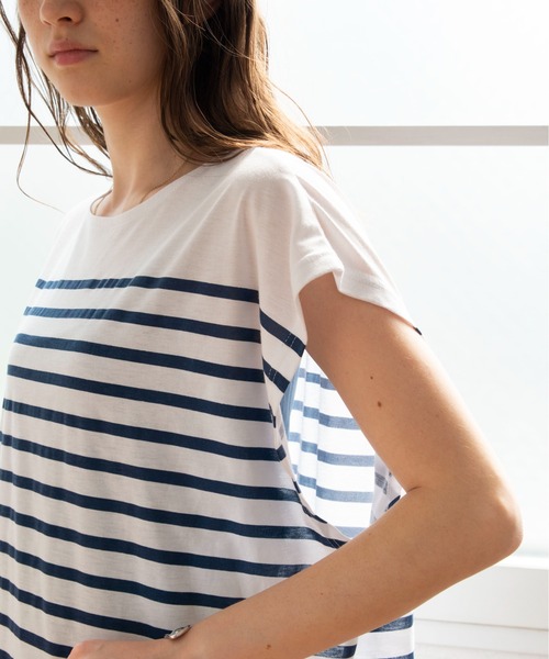 ANGIE（アンジー）の「パネルボーダー フレンチスリーブ Tシャツ（Tシャツ/カットソー・レディース・ブラック/ネイビー/ピンク/イエロー/オレンジ/グリーン・FREE）」の20枚目の写真