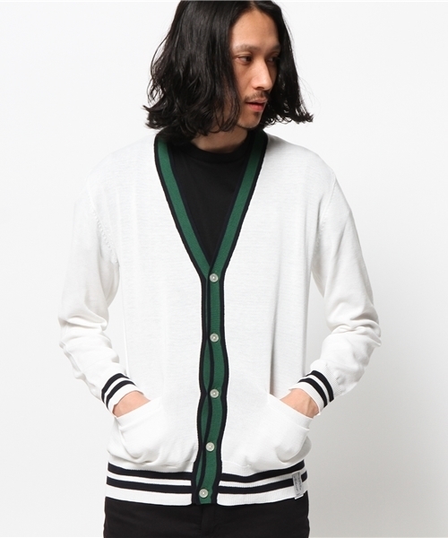 WEGO(ウィゴー)の「WEGO/ラインカーディガン(カーディガン/ボレロ・メンズ・ホワイト/グリーン・MEDIUM/LARGE)」の4枚目の写真