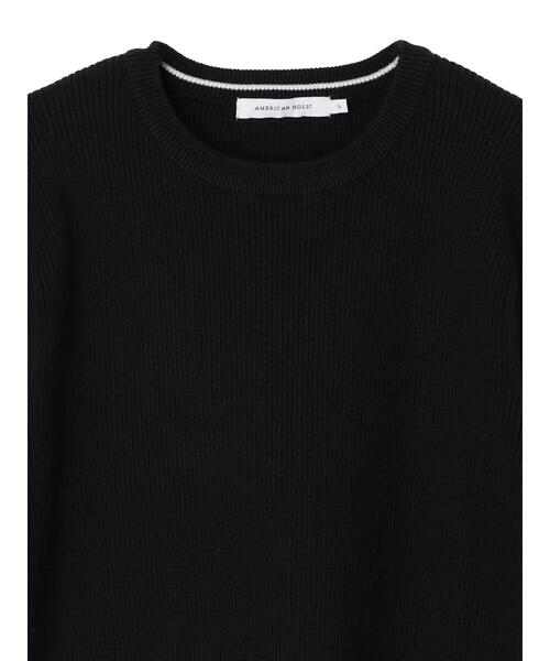 AMERICAN HOLIC(アメリカンホリック)の「リブニットクルーネック半袖プルオーバー -ウォッシャブル-(ニット/セーター・レディース・ブラック/オフホワイト・M/L)」の19枚目の写真