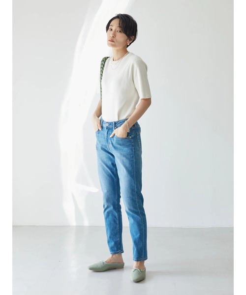 AMERICAN HOLIC(アメリカンホリック)の「リブニットクルーネック半袖プルオーバー -ウォッシャブル-(ニット/セーター・レディース・ブラック/オフホワイト・M/L)」の4枚目の写真