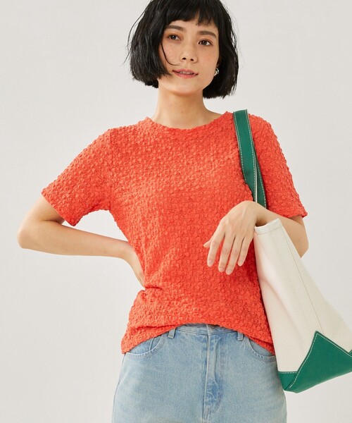FREAK'S STORE(フリークスストア)の「シアーフラワーTシャツ(Tシャツ/カットソー・レディース・ブラック/オレンジ/ナチュラル/グリーン・フリ-)」の4枚目の写真