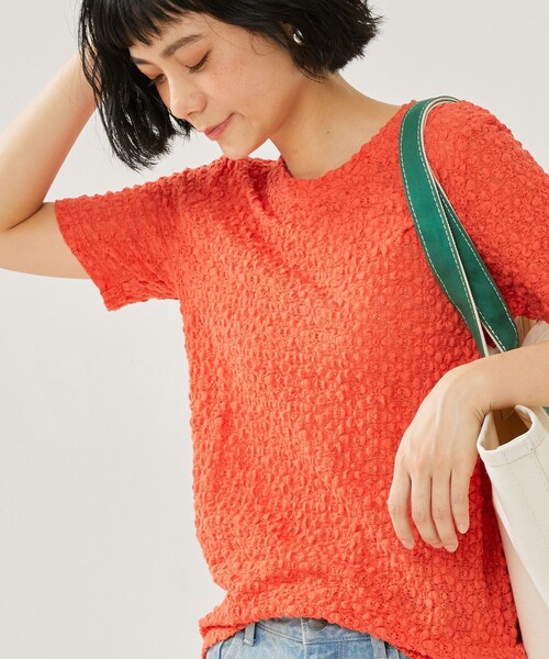 FREAK'S STORE(フリークスストア)の「シアーフラワーTシャツ(Tシャツ/カットソー・レディース・ブラック/オレンジ/ナチュラル/グリーン・フリ-)」の5枚目の写真