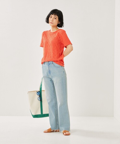 FREAK'S STORE(フリークスストア)の「シアーフラワーTシャツ(Tシャツ/カットソー・レディース・ブラック/オレンジ/ナチュラル/グリーン・フリ-)」の7枚目の写真