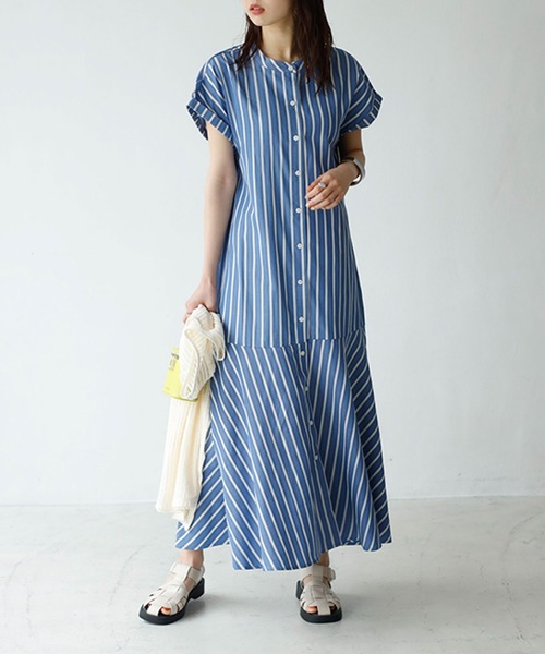 ストライプフレアーシャツワンピース