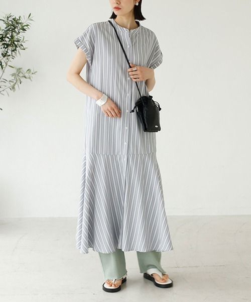 ストライプフレアーシャツワンピース