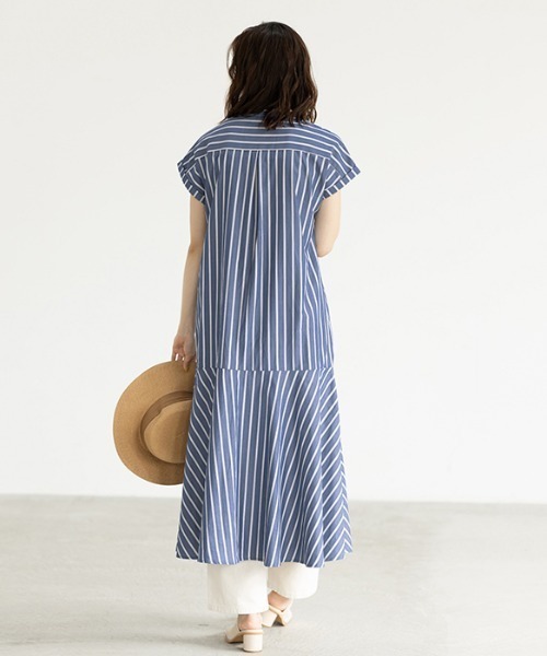 ストライプフレアーシャツワンピース