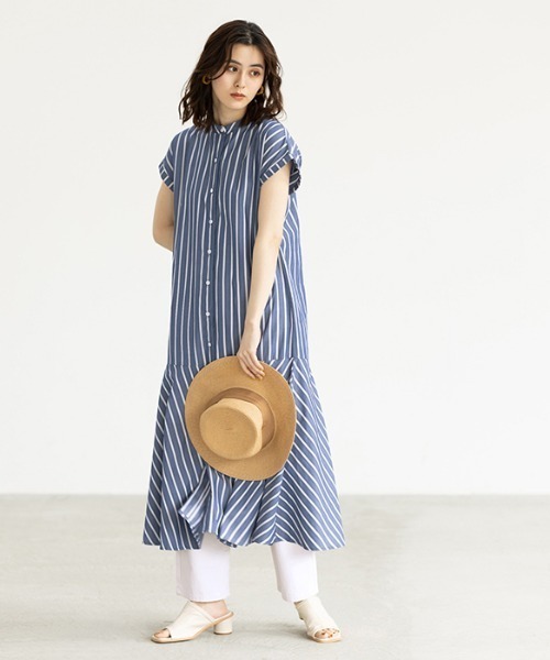 ストライプフレアーシャツワンピース