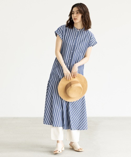 ストライプフレアーシャツワンピース