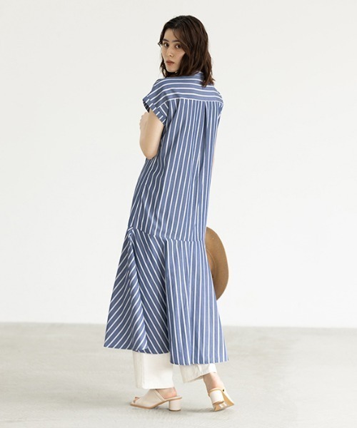ストライプフレアーシャツワンピース