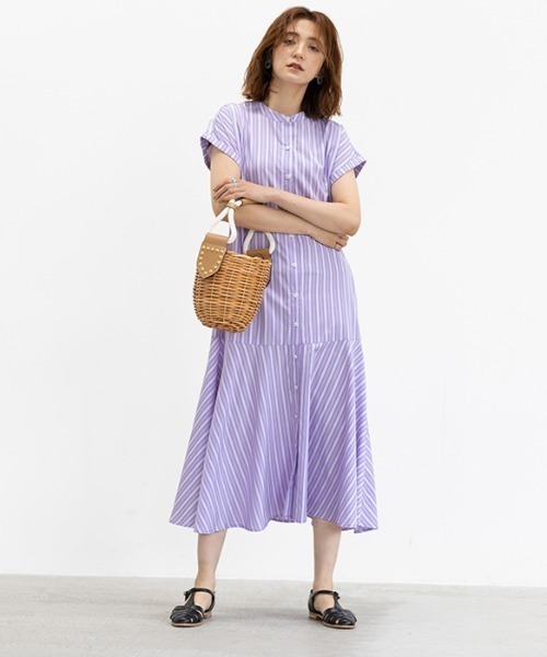 ストライプフレアーシャツワンピース