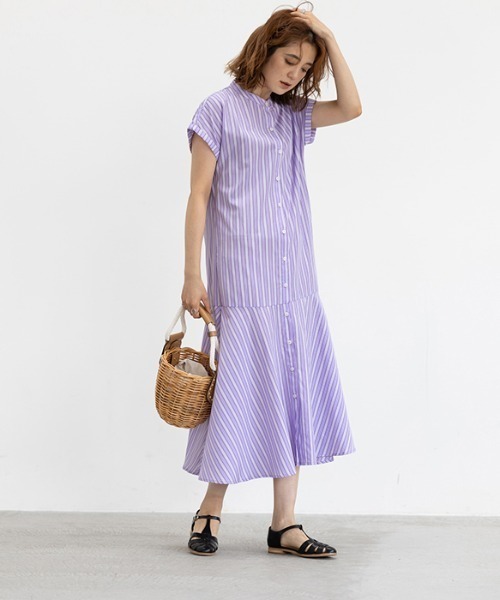 ストライプフレアーシャツワンピース