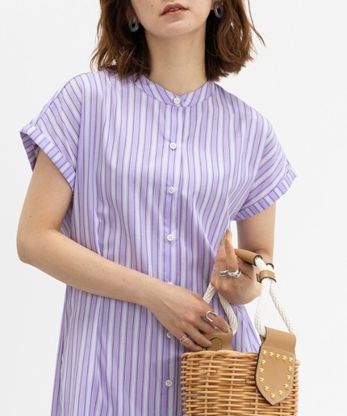 ストライプフレアーシャツワンピース