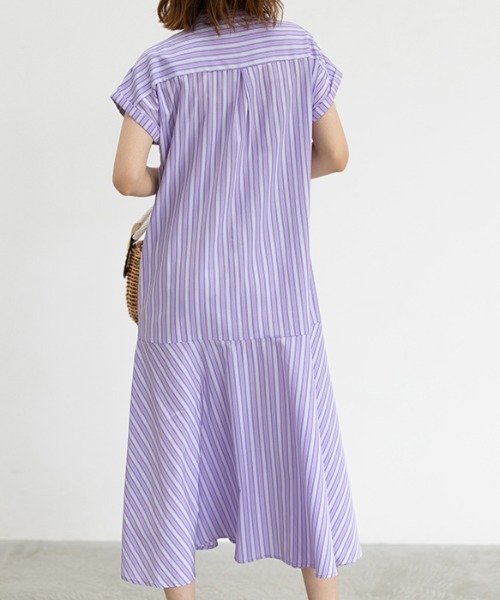 ストライプフレアーシャツワンピース