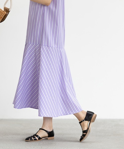 ストライプフレアーシャツワンピース