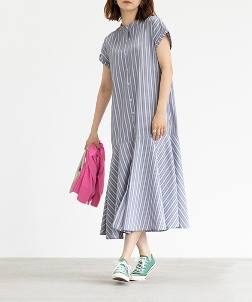ストライプフレアーシャツワンピース