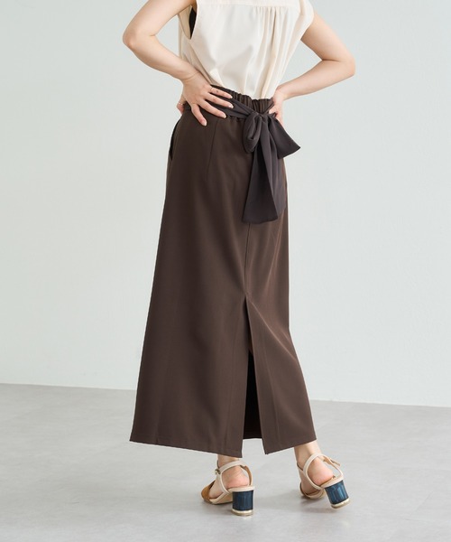 natural couture(ナチュラルクチュール)の「WEB限定サイズ有り/シアーバックリボンナロースカート(スカート・レディース・オフホワイト/ブラック/ブラウン・MEDIUM/LARGE)」の3枚目の写真
