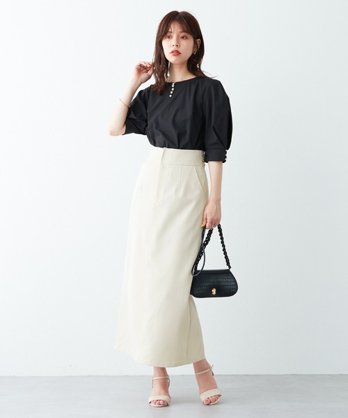 natural couture(ナチュラルクチュール)の「WEB限定サイズ有り/シアーバックリボンナロースカート(スカート・レディース・オフホワイト/ブラック/ブラウン・MEDIUM/LARGE)」の9枚目の写真