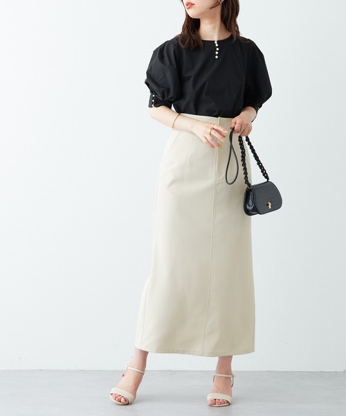 natural couture(ナチュラルクチュール)の「WEB限定サイズ有り/シアーバックリボンナロースカート(スカート・レディース・オフホワイト/ブラック/ブラウン・MEDIUM/LARGE)」の8枚目の写真