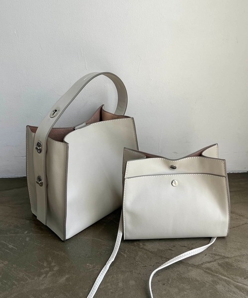 CAPRICIEUX LE'MAGE（カプリシューレマージュ）の「2SETスクエアバッグ（トートバッグ・レディース・キャメル/アイボリー/グレイッシュベージュ/ブラック・FREE）」の13枚目の写真