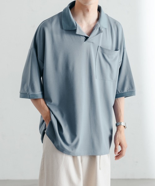 epnok（エプノック）の「ベーシックルーズポンチポロシャツ（ポロシャツ・メンズ・ベージュ/サックスブルー・MEDIUM/LARGE/SMALL）」の2枚目の写真