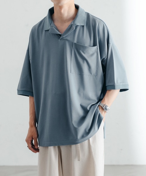 epnok（エプノック）の「ベーシックルーズポンチポロシャツ（ポロシャツ・メンズ・ベージュ/サックスブルー・MEDIUM/LARGE/SMALL）」の3枚目の写真