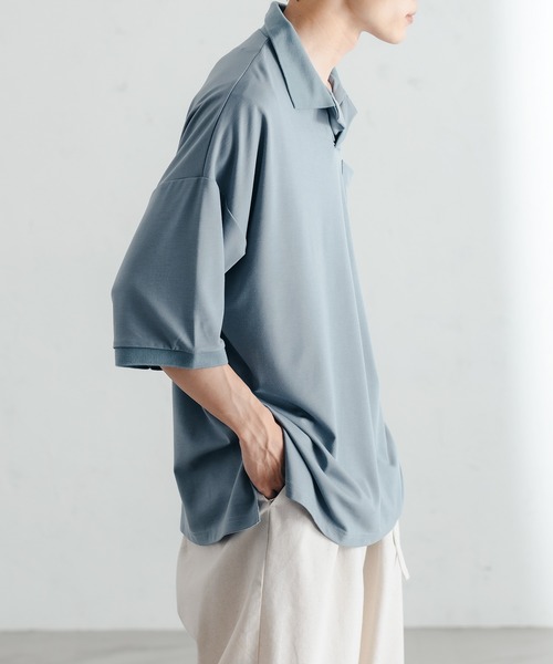 epnok（エプノック）の「ベーシックルーズポンチポロシャツ（ポロシャツ・メンズ・ベージュ/サックスブルー・MEDIUM/LARGE/SMALL）」の4枚目の写真
