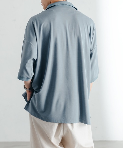 epnok（エプノック）の「ベーシックルーズポンチポロシャツ（ポロシャツ・メンズ・ベージュ/サックスブルー・MEDIUM/LARGE/SMALL）」の5枚目の写真