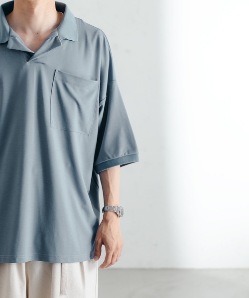 epnok（エプノック）の「ベーシックルーズポンチポロシャツ（ポロシャツ・メンズ・ベージュ/サックスブルー・MEDIUM/LARGE/SMALL）」の10枚目の写真