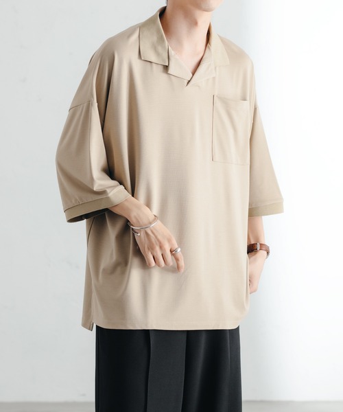 epnok（エプノック）の「ベーシックルーズポンチポロシャツ（ポロシャツ・メンズ・ベージュ/サックスブルー・MEDIUM/LARGE/SMALL）」の14枚目の写真