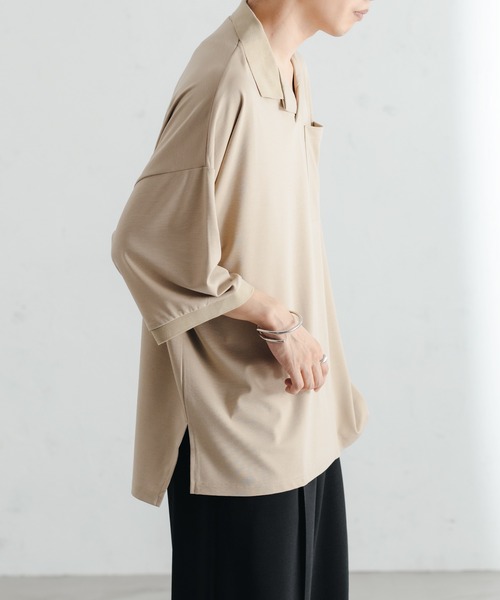 epnok（エプノック）の「ベーシックルーズポンチポロシャツ（ポロシャツ・メンズ・ベージュ/サックスブルー・MEDIUM/LARGE/SMALL）」の15枚目の写真